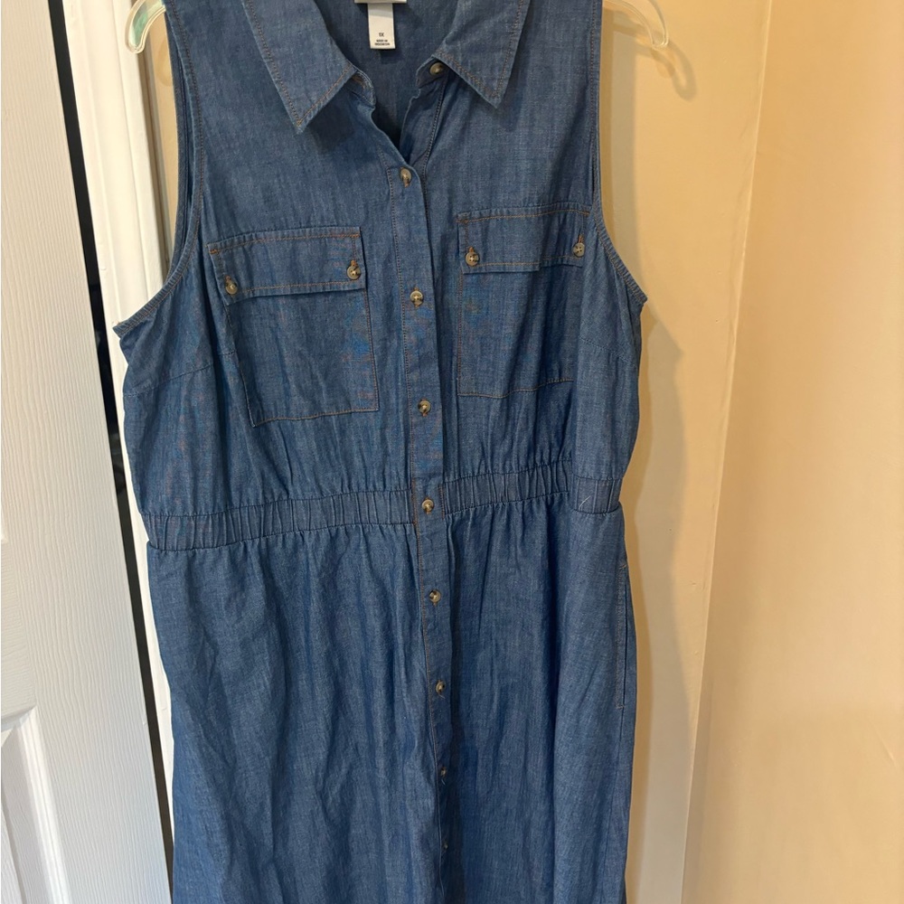 Sleeveless Blue Denim Midi Dress